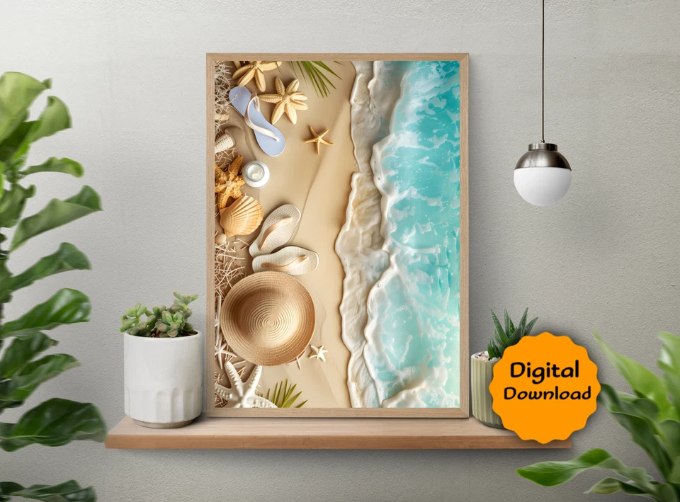 Imagen digital arte de pared arte de concha de mar para sala de estar y dormitorio A-32 Foto 2 de 4