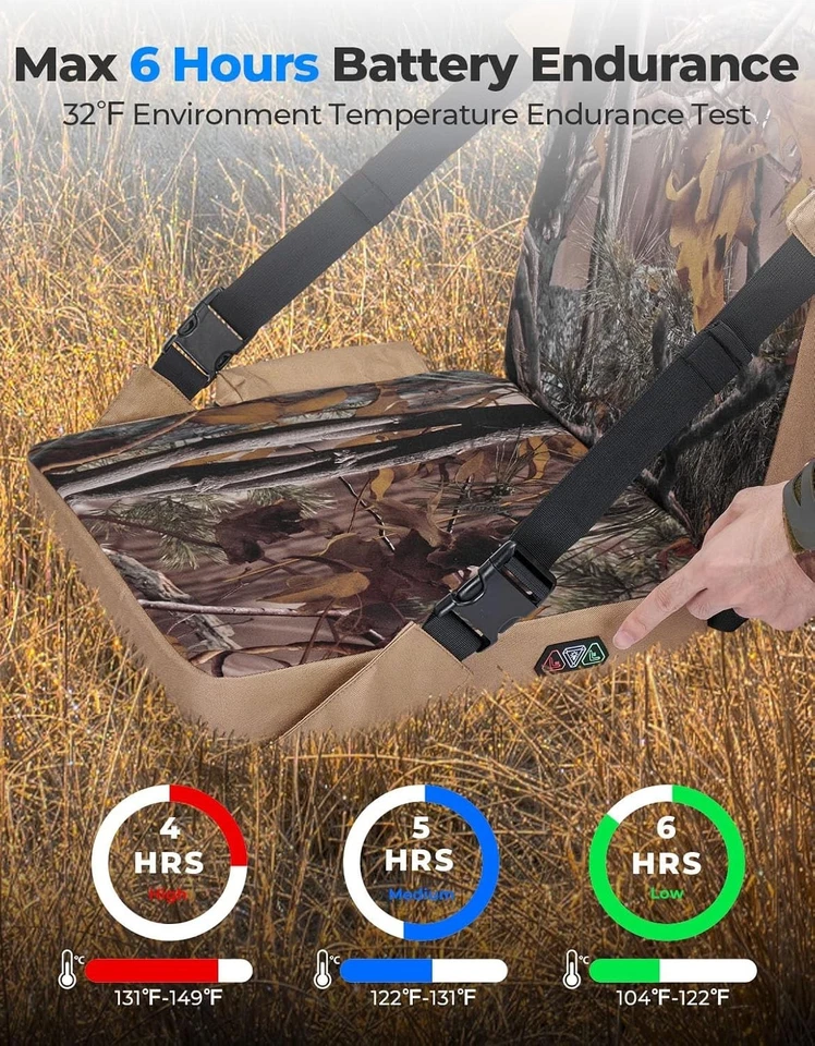 Almofada de assento de caça aquecida com bateria de 10000Mah, suporte de árvore atualizado auto-suporte - Imagem 2 de 4