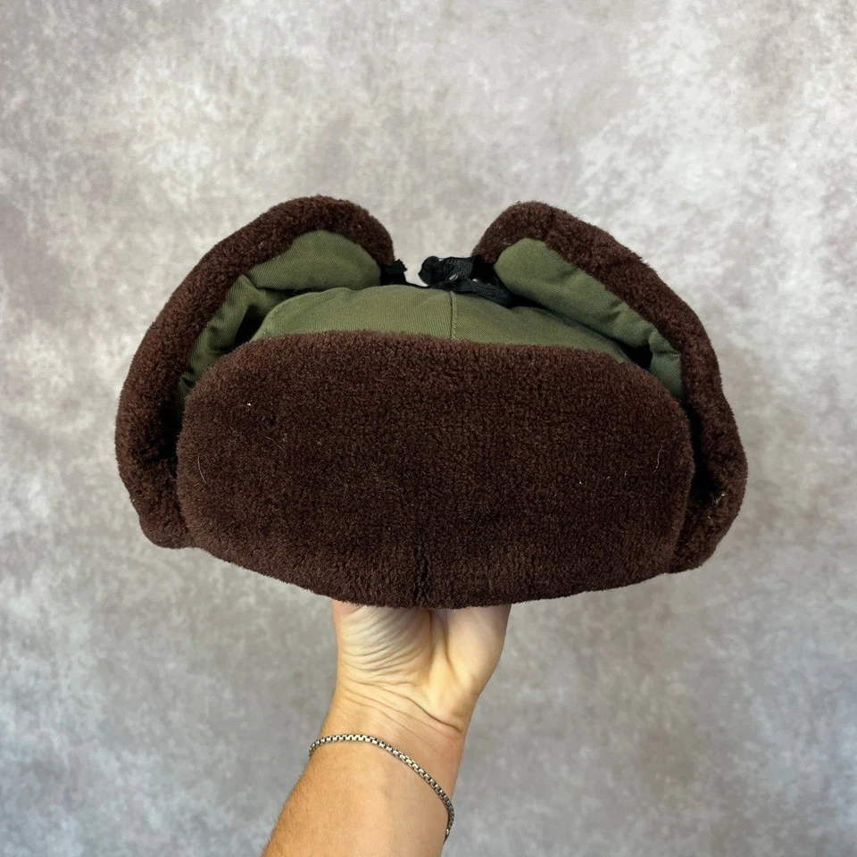 VTG 50s 60s Mens Military Olive Green Trapper Hat Warm Faux Fur Russian Ushanka - Image 2 of 4