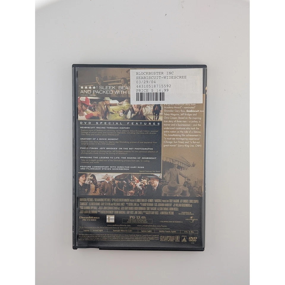 Seabiscuit DVD Movie Tobey Maguire Jeff Bridges Chris Cooper Widescreen - Image 2 of 4