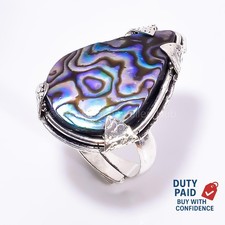 Sterling Silver Natural Abalone Shell Statement Wedding Band Promise Ring Size 8