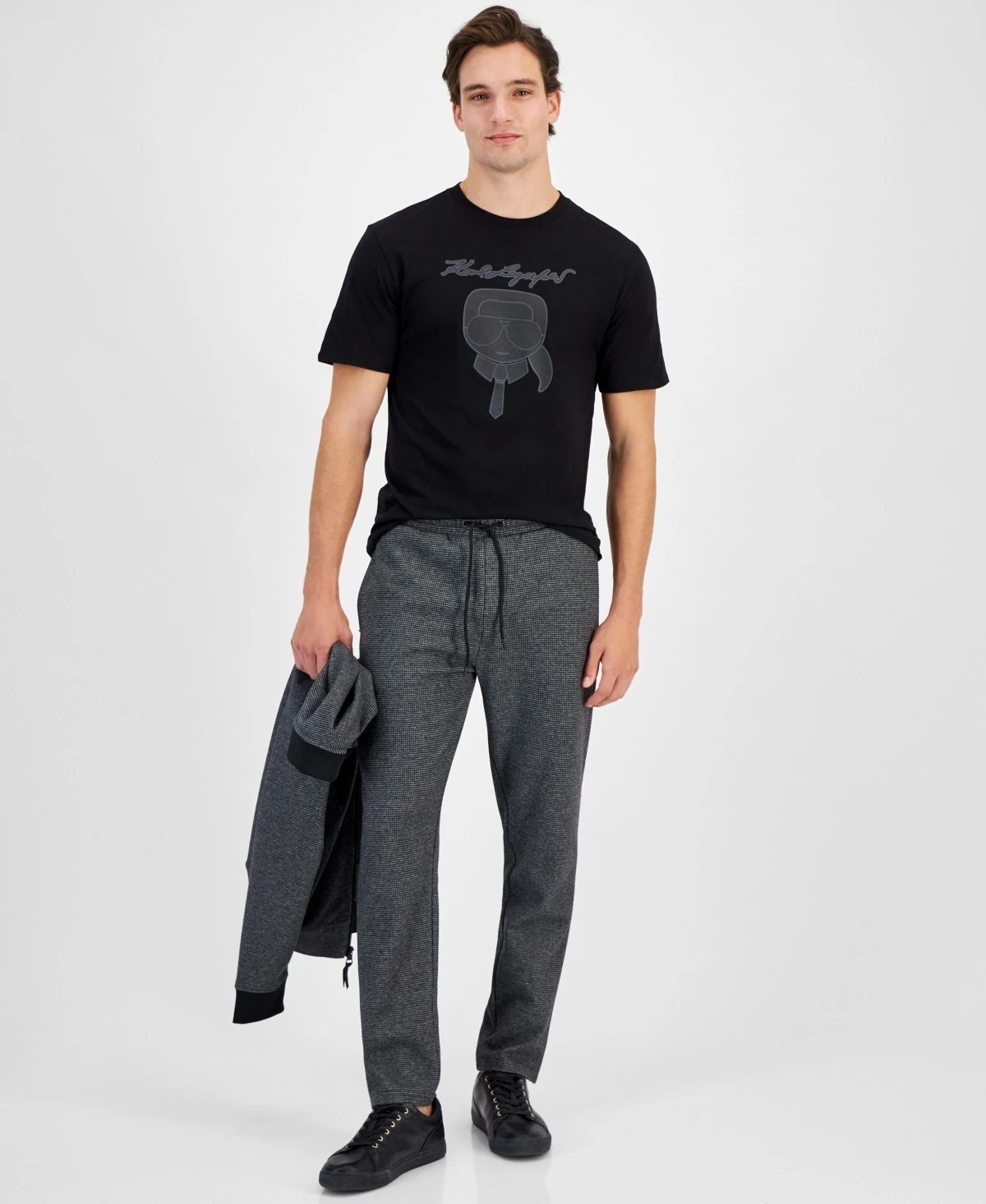 Karl Lagerfeld Paris Textured Track Pants Men's XXL Black Heather Drawstring