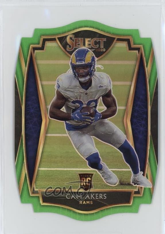 2020 Select Premier Level Neon Green Prizm Die-Cut Cam Akers #155 Rookie RC 1g75