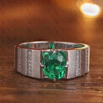 3.6Ct Oval Cut Natural Emerald Gemstone Diamond Men's Ring 950 Pt Solid Platinum