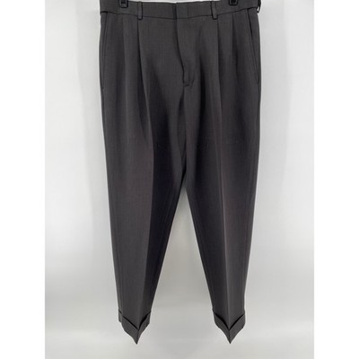 Haggar Dress Pants Mens 34x29 Charcoal Grey Pleated Cuffed Trousers