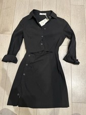 New! Mango Black Button Up Collar Dress With Mid Cut Out Detail Size XXS