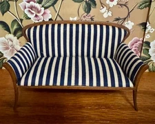 Dollhouse Miniature Vintage Bespaq Navy Blue Striped Sofa Settee 1:12 Scale