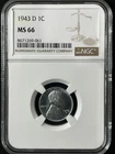 1943-D 1C  Lincoln Wheat One Cent NGC MS66    8671269-061