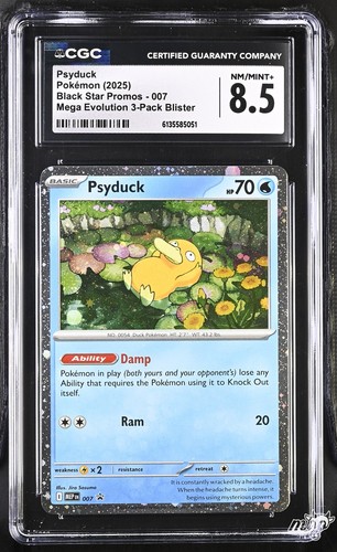 2025 CGC 8.5 Graded Pokemon Psyduck 007 Mega Evolution 3-pack Blister - 第 1/3 張圖片
