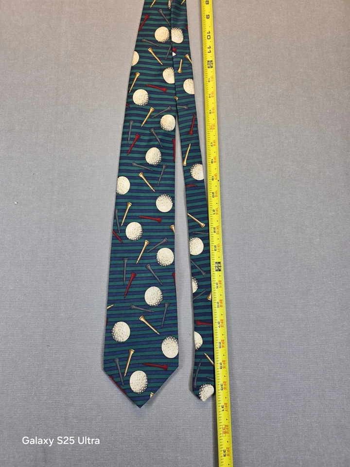 Corbata para hombre 100 % seda pelotas de golf camisetas deportes club de campo golfista oficina vintage Foto 4 de 4