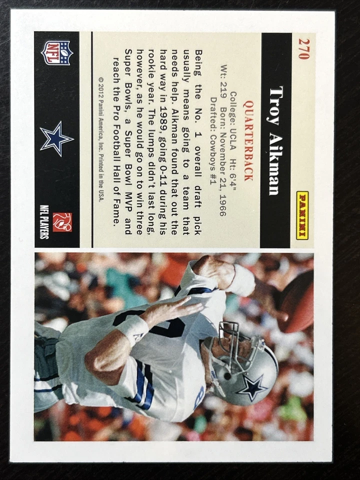 2012 Score Rookie Flashbacks, Troy Aikman SP, Card #270, Dallas Cowboys - Image 2 of 2