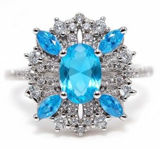 2CT Blue Topaz  White Topaz 925 Solid Sterling Silver Ring Jewelry Sz 9