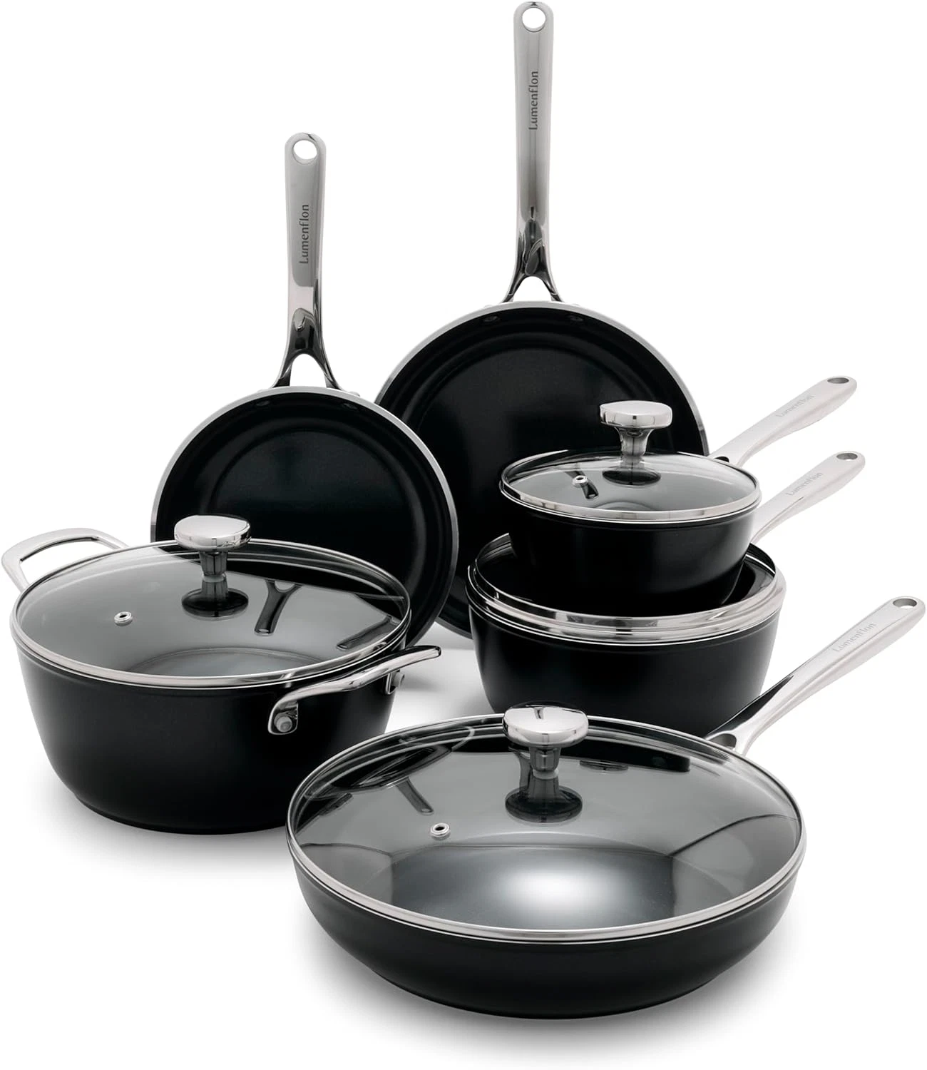Orfeo 10-Piece Nonstick Cookware Set, Italian Diamond Ceramic, Dishwasher Safe