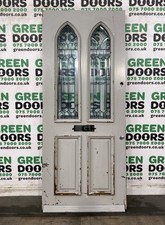 WOODEN ARCHED FRONT DOOR TRILE GLAZED DECORATIVE GLASS USED EXTERNAL GOTHIC