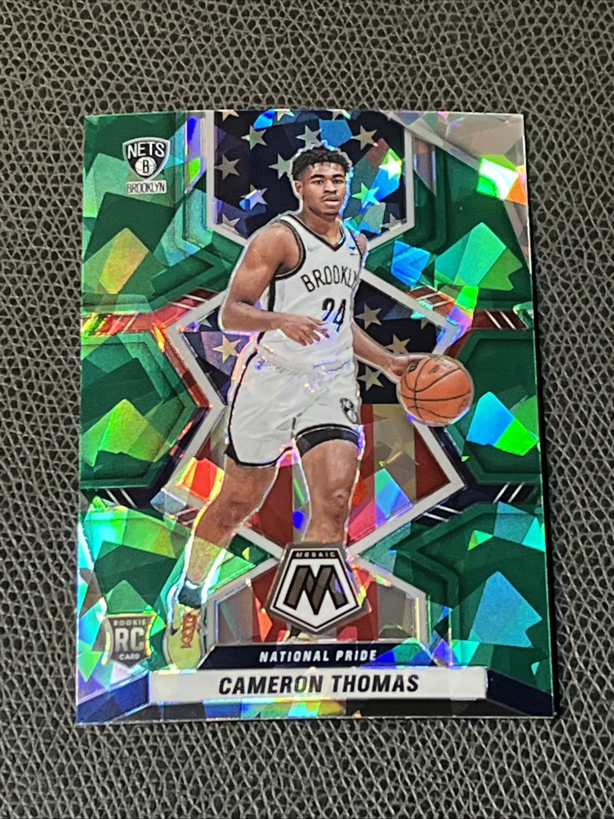 Cameron Thomas Rookie RC Green Ice Prizm 2021-22 Panini Mosaic #255 Nets