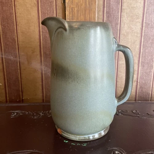 VTG Frankoma Prairie Green Pitcher-Jug 2 qt Rustic Farmhouse Art Pottery 9" Tall