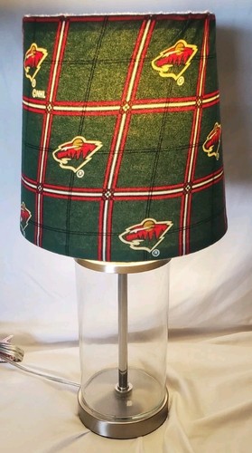 Minnesota Wild NHL Chrome And Glass Table Lamp Fabric Shade Hockey Collectible 