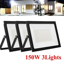 3x 150W LED Flood Light Outdoor Spotlight Cool White Garden Security Lamp 110V