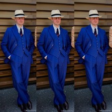 Royal Blue Men's Suits Peak Lapel Formal Wedding Tuxedos Casual Coat Pant Vest