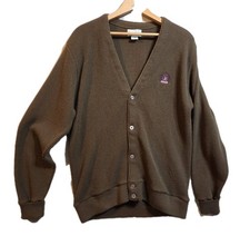 Vtg Izod Brown Cardigan Sweater Crest Men's Large Preppy Grandpa Collegiate