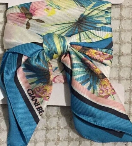 Bufanda Giani Bernini Bandana Mariposa Tropical Teal 22" Cuadrada Sedosa Nueva con Etiquetas Fu393 - Imagen 4 de 4