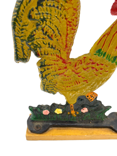Vintage Cast Iron Rooster Chicken Doorstop Door Stop Cookbook Bookend 7" Country - Picture 5 of 13