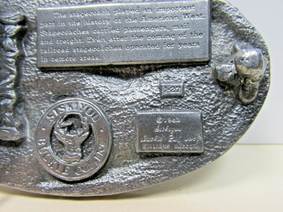 Hebilla de cinturón vintage de diligencia 1983 Siskiyou hebilla de cinturón occidental Foto 3 de 3