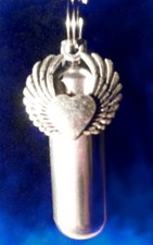 LARGE Winged Heart CREMATION URN NECKLACE with Velvet Pouch  FIll Kit