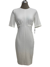 Calvin Klein Elegant White Short Sleeve Crepe Sheath Dress Size 4