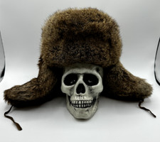 Vintage Ushanka Russian Aviator Muskrat Fur Trapper Hat Ear Flaps Quilted 24"