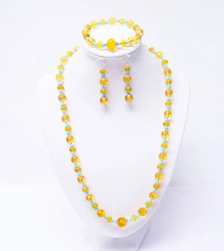 Round Light Orange Resin w/ Turquoise Glass E-Bead Necklace/Bracelet/Earrings Se - Picture 2 of 10