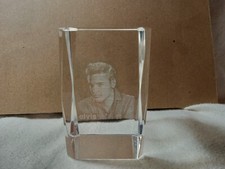 Elvis Presley Etched Glass Crystal Cube Paperweight 2" x 3"