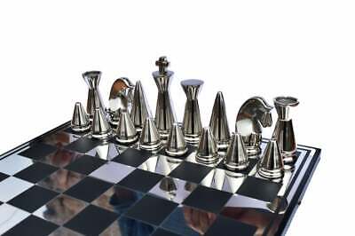 14 ART DECO Metal Chess Board Set Designer King 4 -  UK