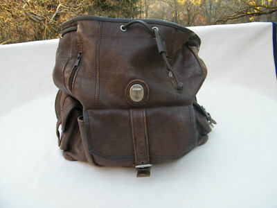 Vintage Medium Brown Leather Drawstring Backpack 15 display picture 2