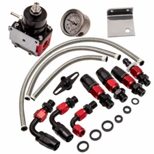 Black-Red Adjustable Fuel Pressure Regulator Kit Oil 0-100psi Gauge -6AN 6AN