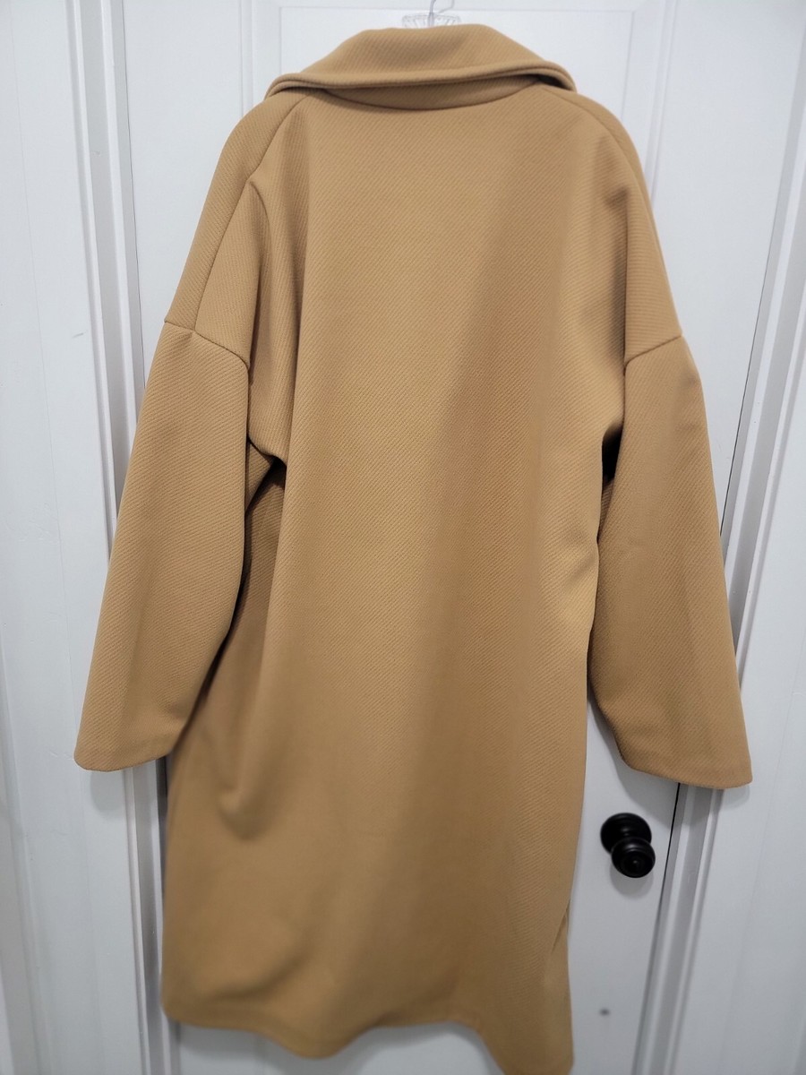Boohoo Tan Brown Peacoat Jacket Long Size 14 View 3