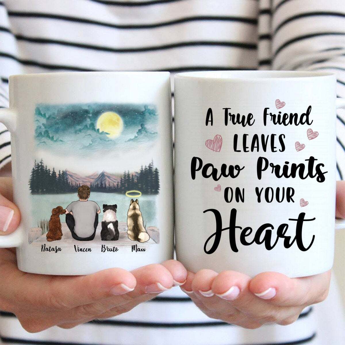 A True Friend Leaves Paw Prints On Your Heart Mug Cup Birthday Gift Personalized