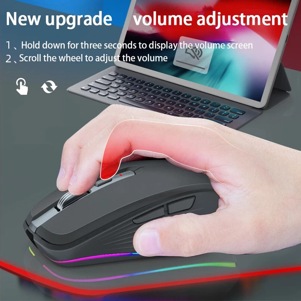 Wireless Bluetooth 5.1 +2.4Ghz Dual Mode Mouse 2400DPI Optical Gamer Mice for PC - Image 2 of 4