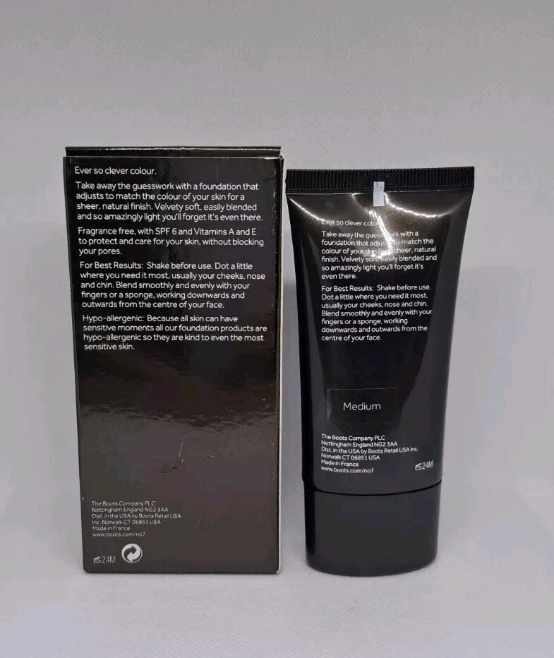 Boots No7 Intelligent Colour Foundation MEDIUM Spf6 Hypo Allergenic SEALED x1 - Image 2 of 4