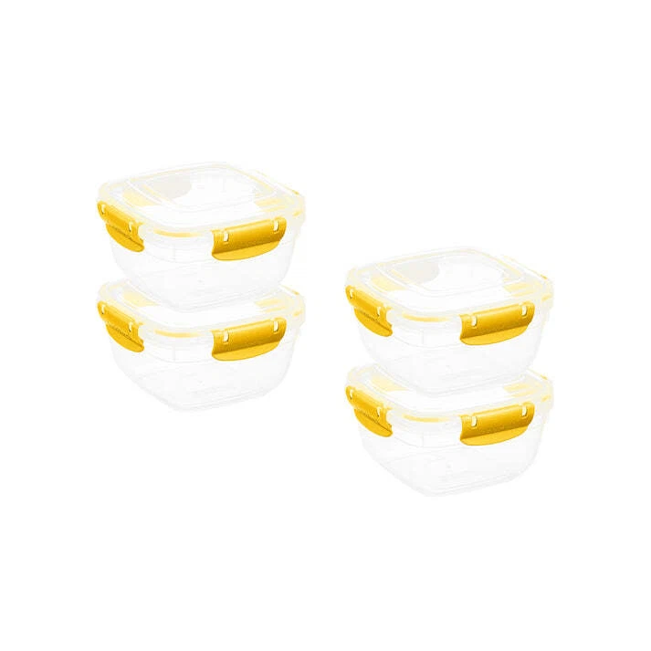 Superio Plastic Food Storage Containers, Airtight Lids, 30 oz., Yellow, 4 pack