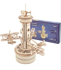 ROKR Airplane Control Tower MOVING Wooden Music Box Puzzle IT'S a SMALL WORLD