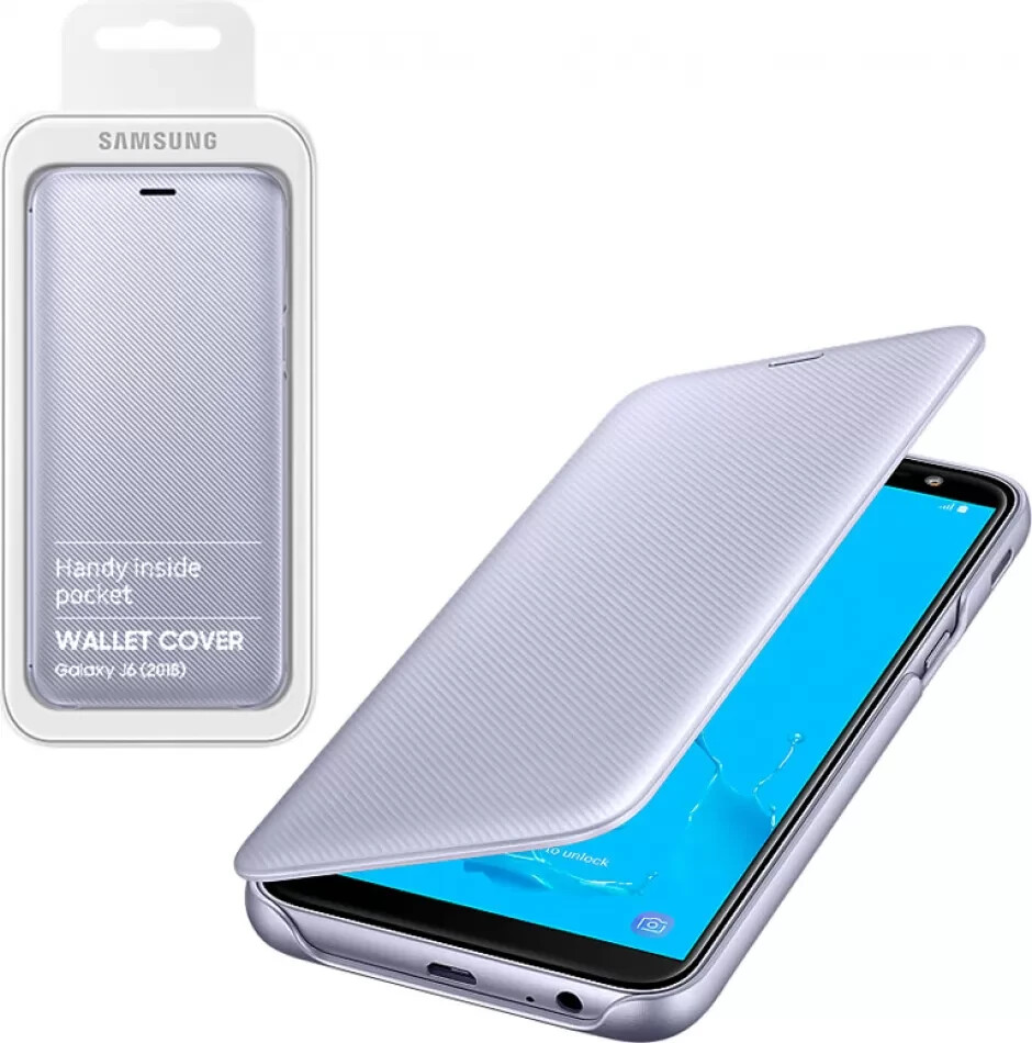 Genuine Samsung Galaxy J6 2018 Wallet Cover Case Violet EF-WJ600CVEGWW