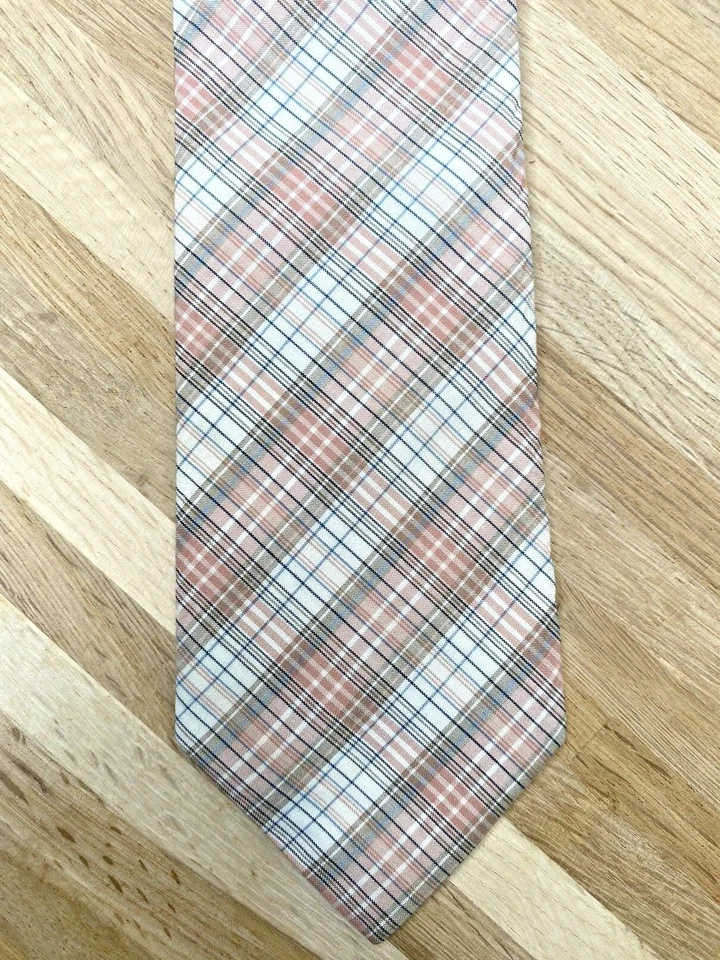 Corbata Vintage Madras Algodón Cuadros Gallo Delgada Estrecha Retro Rosa Melocotón Años 70 80 Foto 4 de 4