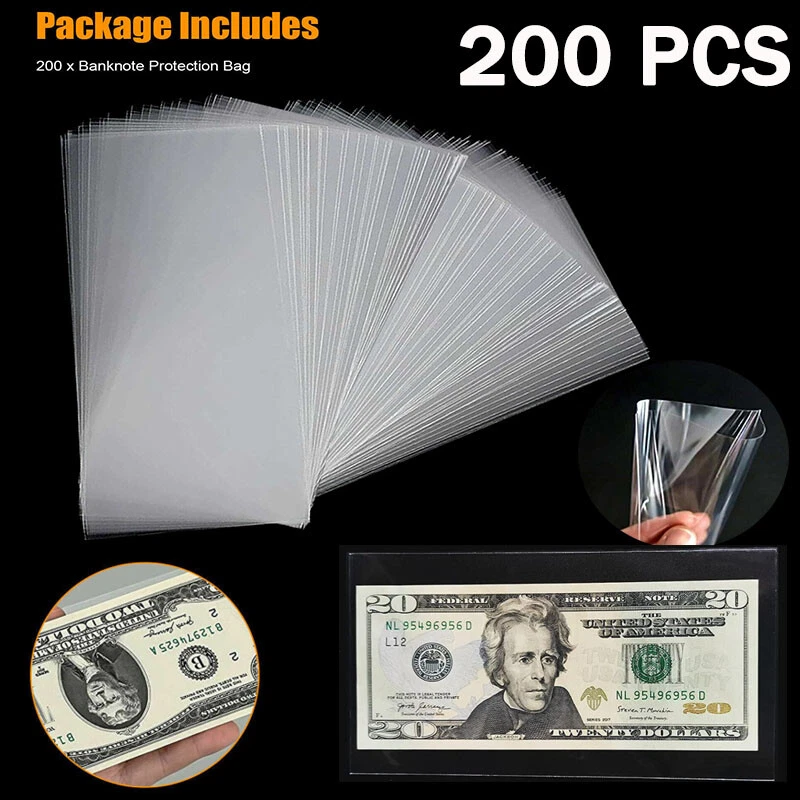 200 X Money Clear Bag Storage Protect World/US Currency Banknotes Soft Sleeves - Image 2 of 4