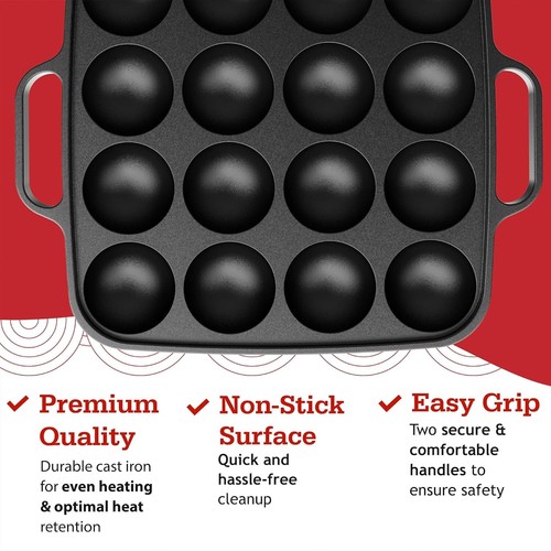 Takoyaki Plate (Cast Iron) Japanese Grill Pan for Takoyaki Balls (16 Holes) - 第 10/12 張圖片
