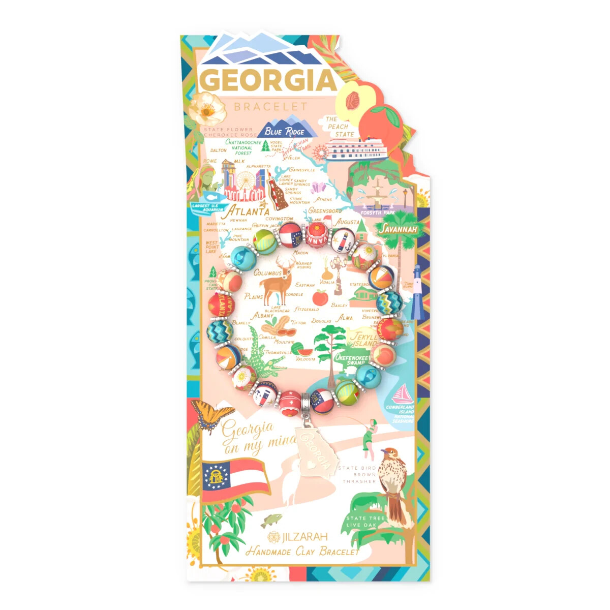 Handmade Jilzarah Clay Bead Bracelet 8mm Multi-Color Georgia Inspired