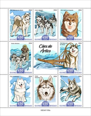 Arctic Dogs Malamute Husky Samoyed Tamaskan MNH Stamps 2024 Guinea-Bissau  M/S