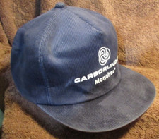 Vintage Carborundum Monofrax Trucker Snap Back Cap Hat Blue Corduroy