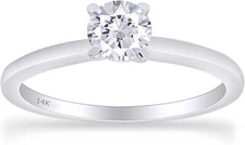 1/4 Ct Round Cut Diamond Solitaire Engagement Ring 14k White Gold Lab Grown