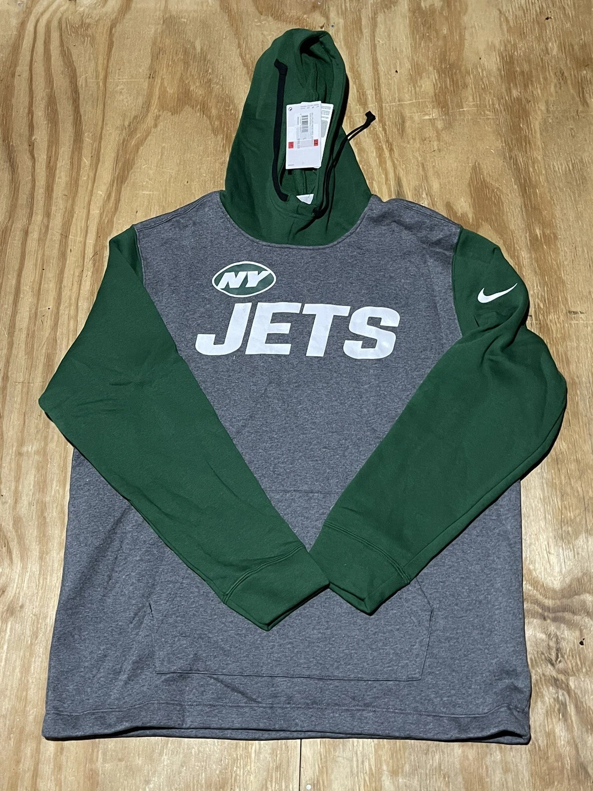 VETEMENTS Felpa con cappuccio New York Jets Nike uomo L 2 toni grigio verde pullover nuova! @i9